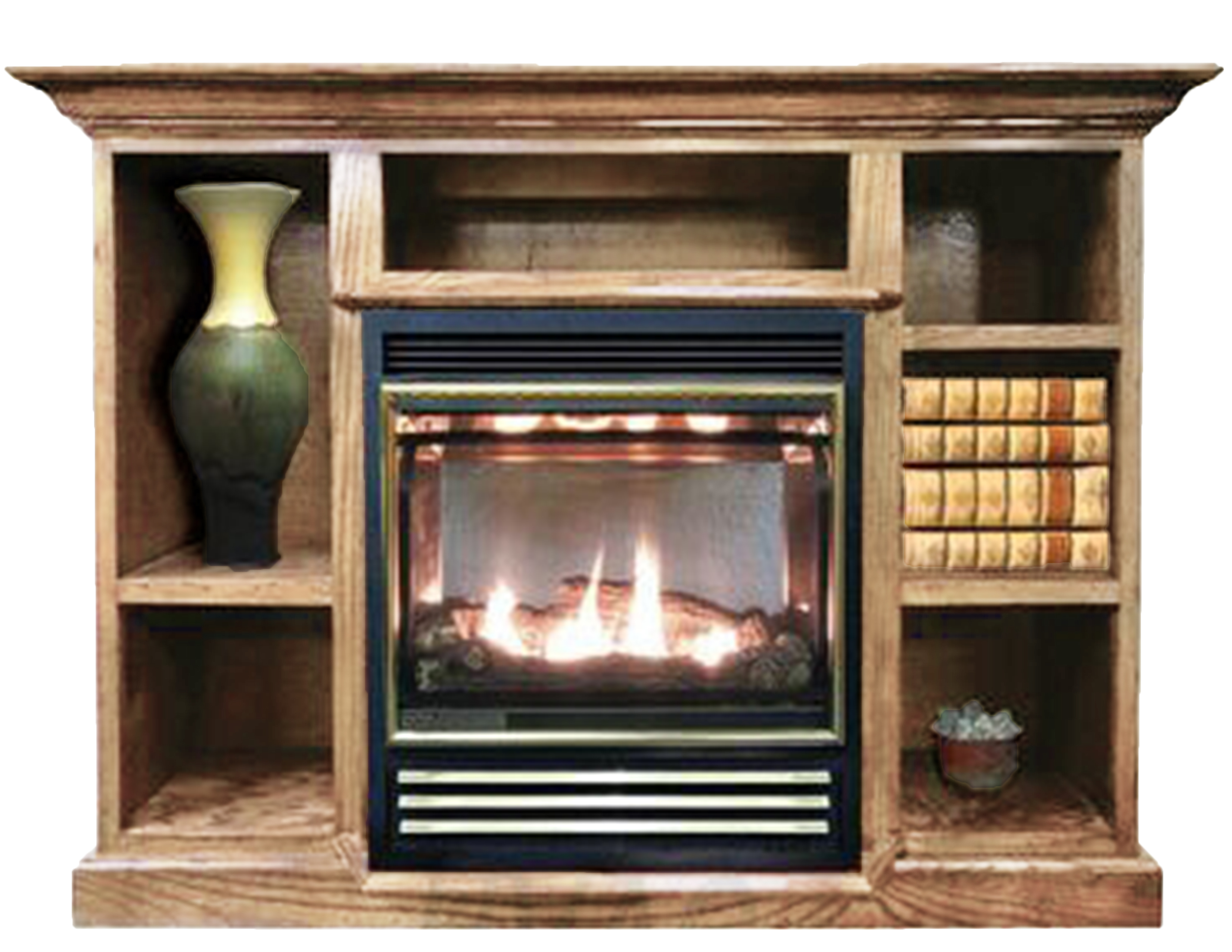 Buck Stove Model 1127 Vent Free Gas Fireplace with Prestige Bookcase 