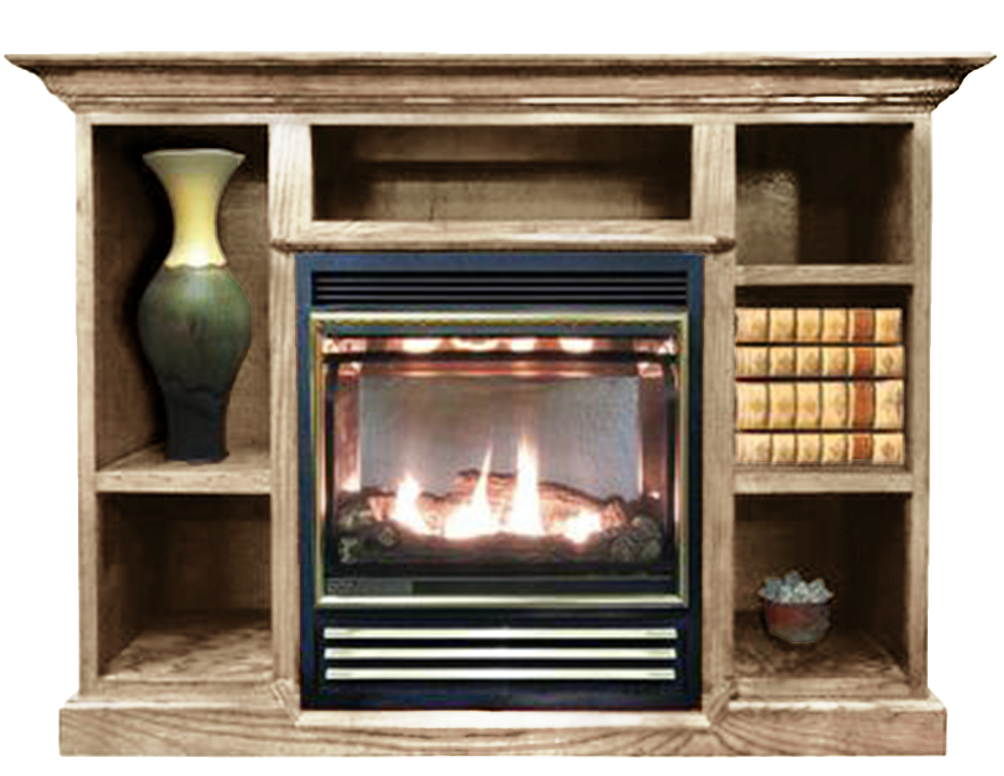 Buck Stove Model 1127 Vent Free Gas Fireplace with Prestige Bookcase